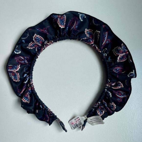 ANTHROPOLOGIE Eugenia Double Ruffled Silky FLORAL HEADBAND Black Blue Skinny - Picture 5 of 5